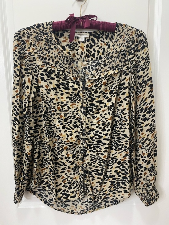 beachlunchlounge Tops - beachlunchlounge Cream Animal Print Smocked Button-Down Blouse